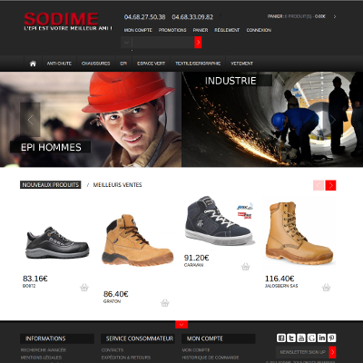 Capture écran boutique en ligne : EPI Homme, industrie