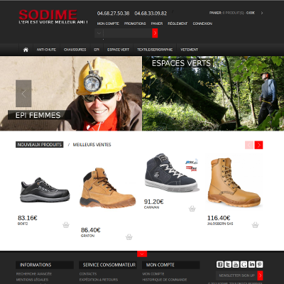 Capture écran boutique en ligne : EPI femme, espaces verts