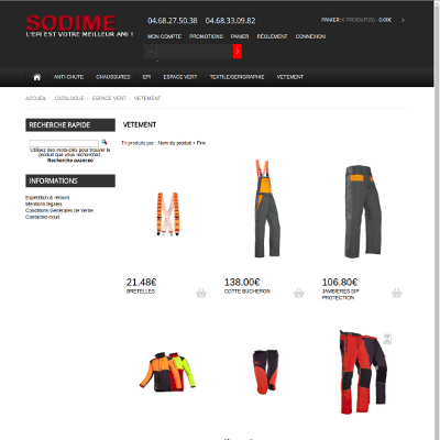 Capture écran boutique en ligne : liste de produits