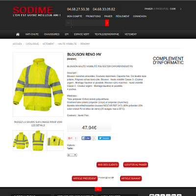 Capture écran boutique en ligne : détail d'un produit